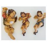 3 carved wood Anri, etc angel figures -