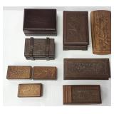 9 Black Forest carved puzzle boxes -