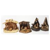 4 carved Anri, etc. carved wood nativity sets - 8"