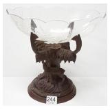Black Forest carved wood deer & etched glass