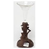 Black Forest carved wood bird & etched glass