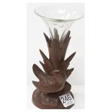 Black Forest carved wood bird & etched glass