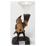 Black Forest carved wood gnome & etched glass
