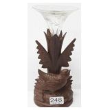 Black Forest carved wood bird & etched glass