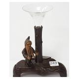 Black Forest carved wood gnome & etched glass