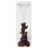 Black Forest carved wood bird with nest & etched
