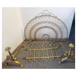 4 piece gilt metal fireplace screen with tools -