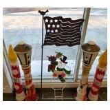 4 blow mold Christmas candles, metal yard