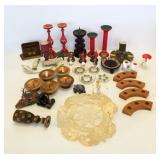 Group of Scandinavian, etc. wooden candleholders,