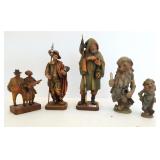 5 wood carved figures incl Anri tallest 9 3/4"
