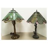 2 antique style leaded glass lamps