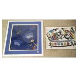 2 mixed media artworks- needlework, Oriental