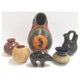 Group of Southwest pots & decorated gourds-