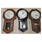 3 antique regulator wall clocks including calendar