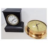 Antique slate clock & brass clock