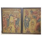 2 metal framed paintings on board- arts & crafts