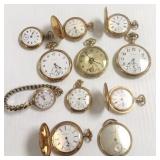 11 assorted pocket watches, etc