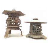 2 cast iron Oriental garden lanterns