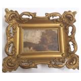 Framed antique oil on panel in ornate frame