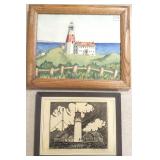2 lighthouse framed items- original watercolor &
