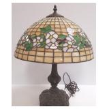 Antique table lamp with stained & leaded glass