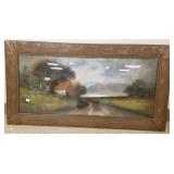 Antique framed signed pastoral pastel in
