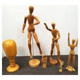 Group of wood artist models, hat stand, etc-