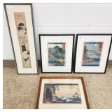 4 framed Oriental wood block prints- Hiroshige,