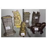 Group of cast iron antique banks- pig, lion, dog,