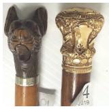 Carved figural glove holder cane & gold filled