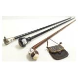3 ladies system sticks: hat pin cane, purse cane