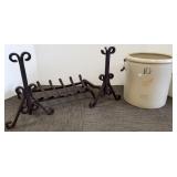 Wrought iron fire grate with andirons & Red Wing