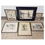 Framed signed "Northwoods" etching with 5