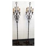 Matching pair wrought iron 4-light floor lamps