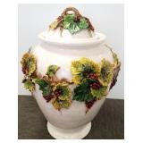 36" hand painted Italian covered urn- grape leaf