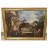 Framed antique oil on canvas of a jewelry