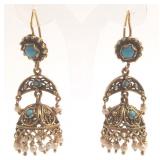 14k gold etruscan style dangle earrings 13.5g