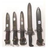 5 U.S. bayonets with scabbards
