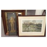 Victorian mirror, hunting litho & rubbing