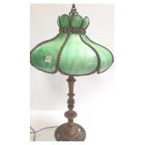 Antique lamp with slag glass shade