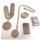 Group of silver coin jewelry including love