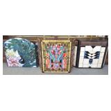 3 stained & leaded glass fire screens