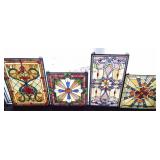 4 stained & leaded glass hanging panels