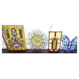 4 stained & leaded glass hanging panels