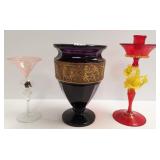 Moser vase (chipped) & 2 Venetian glass pieces