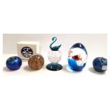5 art glass paperweights including Orient & Flume,