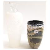 2 signed art glass vases- 1 with buffalo decor