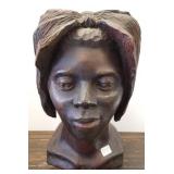 Maurice signed carved wood 14" bust