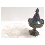 2 pieces antique Carnival glass incl. white bowl &