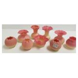 9 cabinet pieces- Webb Burmese art glass vases etc